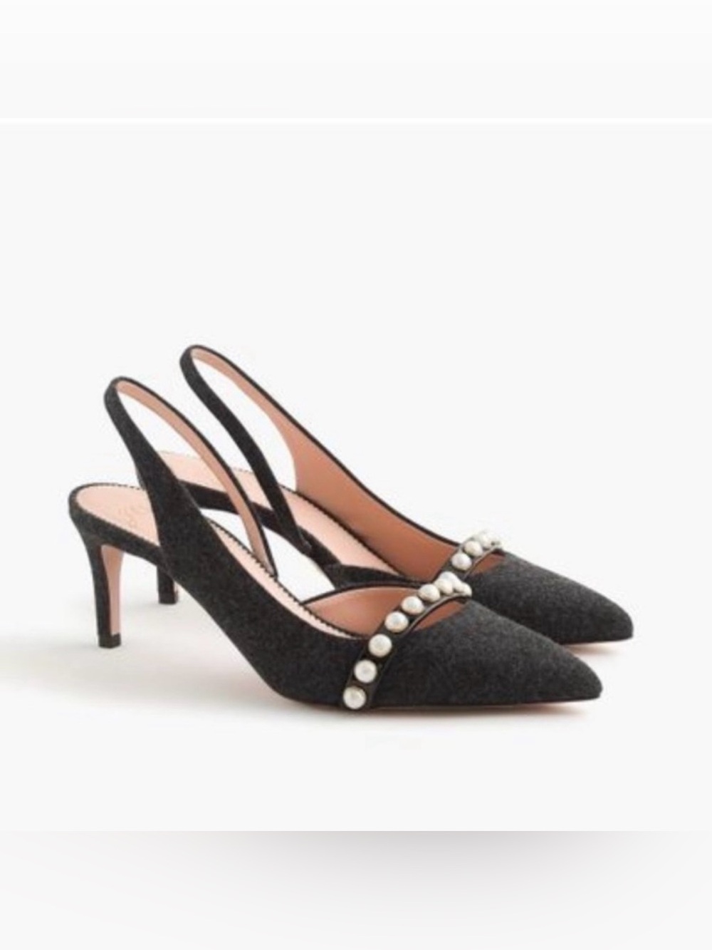 J.Crew Colette slingback d'Orsay pumps in wool fabric and pearl accents. 7.5